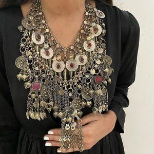 Vintage Afghan Necklace Embellished with Fish Moti